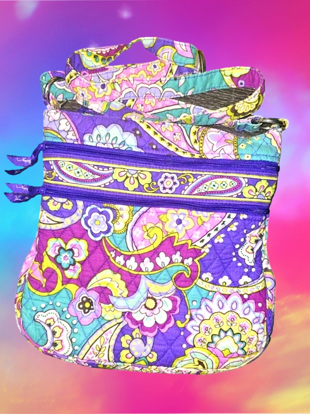 Vera Bradley Women’s Purple & Blue Paisley Quilted Crossbody Purse Bag❤️❤️